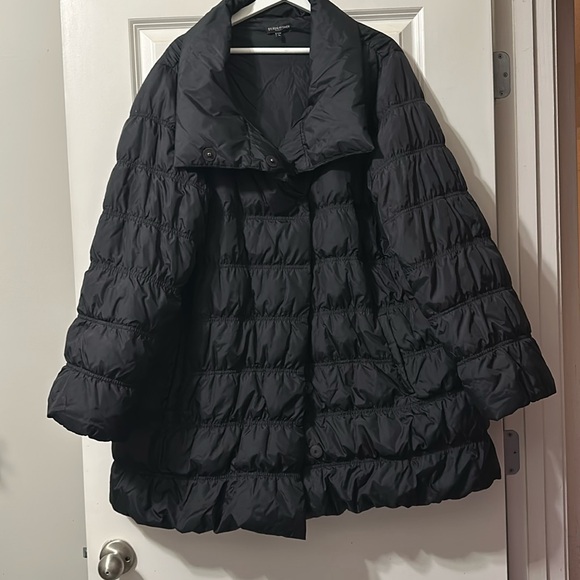 Eileen Fisher Eggshell Recycled Nylon Stand Collar Puffer Coat - Picture 5 of 12